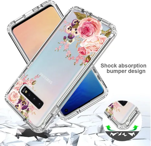 Vista 7 de Funda para Galaxy S10+ Plus SM-G975U con protector de pantalla de vidrio templado, carcasa rígida de diseño floral de cuerpo completo + funda de TPU