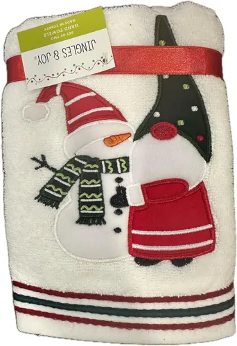 Vista 3 de Jingles & Joy Juego de 2 toallas de mano de Navidad (perro con luces de Navidad (rojo))