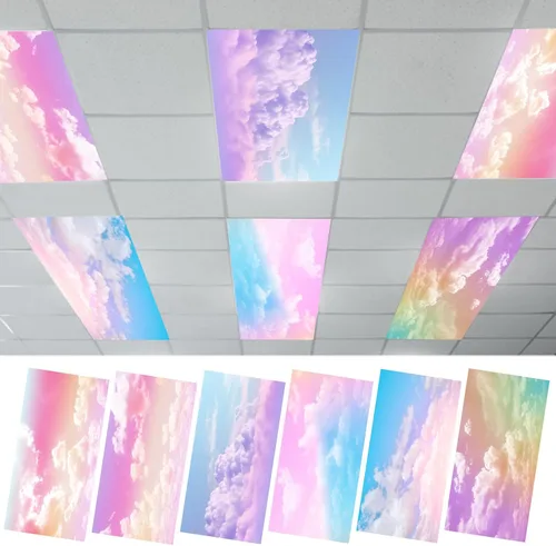 Vista 13 de Outus 4 piezas de cubierta de luz fluorescente para iluminación de aula con 10 imanes, filtro de luz magnético, decoración de panel de techo de 2 x