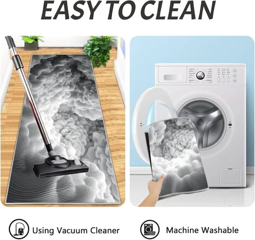 Vista 6 de Kitchen Mats for Floor 2 Piece Set 3D Abstract Cloud Sea Non Slip Kitchen Rugs Washable Retro Geometric Space Floor Mats Charcoal Gray Area Rug
