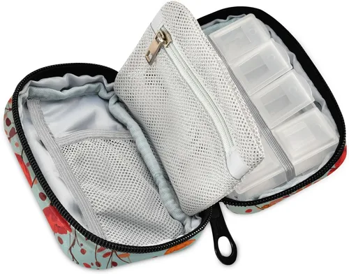 Vista 3 de Organizador semanal de píldoras, pastillero de viaje para bolso, pastillero pequeño para 7 días, soporte portátil para vitaminas, lindo organizador