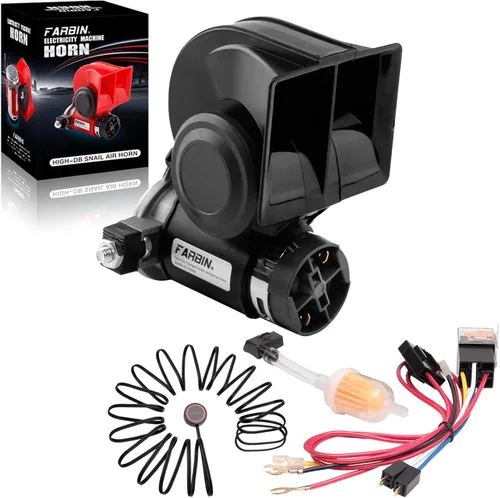 Vista 13 de FARBIN Bocina de aire para bocina de tren de coche para camiones, kit de bocina de coche ruidosa con botón Compact, blue, 12V 150dB loud, with