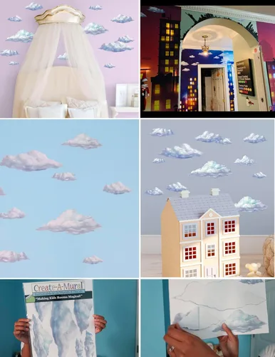 Vista 3 de Create-A-Mural Calcomanías de pared de nube de cielo, hermosas calcomanías de pared para niñas, calcomanías de arte de pared para dormitorio