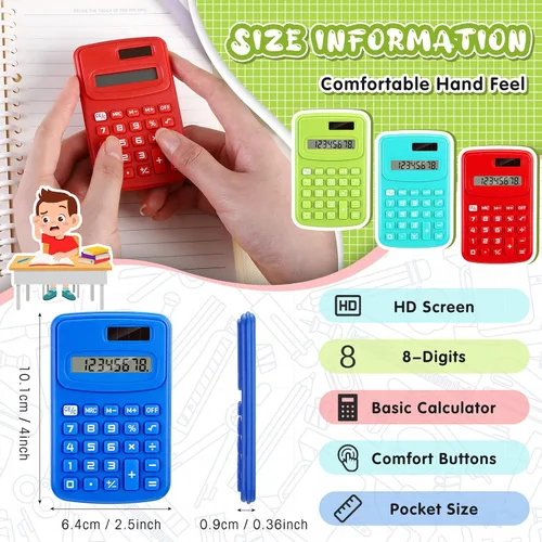 Vista 2 de LEIFIDE Paquete de 12 calculadoras de bolsillo, calculadora básica de 4 funciones, pantalla de 8 dígitos, funciona con pilas, para escritorio