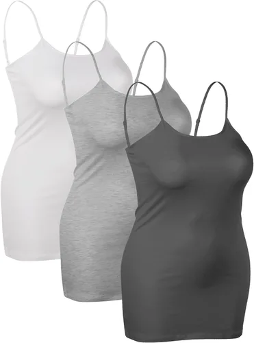 Vista 164 de Emmalise Camisola larga casual básica para mujer, con tirantes ajustables, top en capas