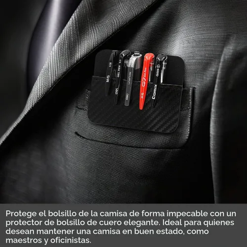 Vista 6 de Protector de bolsillo de cuero para hombres: un protector de bolsillo multiusos para camisas - Protector de bolsillo con patrón de fibra de carbono