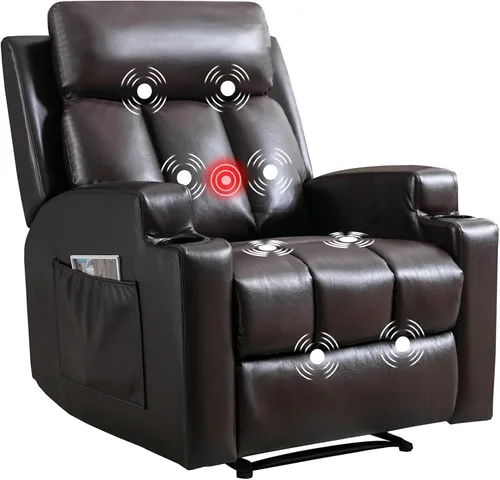 Vista 22 de CANMOV Silla reclinable manual con masaje y calor, cómoda silla reclinable con brazos y respaldo sobrerellenos, sofá individual reclinable manual