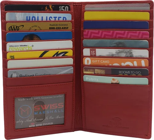 Vista 2 de Swiss Marshall Cartera larga de cuero genuino con bloqueo RFID, Cn Rojo, Plegable
