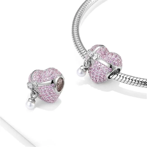 Vista 2 de GNOCE Abalorio de plata de ley 925 con diseño de corazón de amor con pajarita