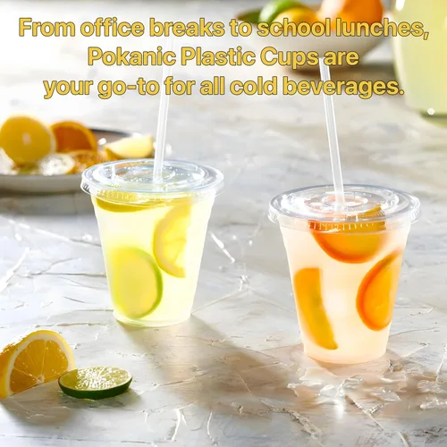 Vista 7 de Plastic Clear Cups [12 oz] with Lids and Straws [10 Set] Disposable Cold Beverage Drinking Iced Coffee Water Juice Tea Party Travel Cafe School