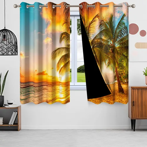 Vista 10 de Cortinas opacas de cascada, impresión 3D, vista de ventana de paisaje natural, cortinas para sala de estar, panel de cortina de río con ojales