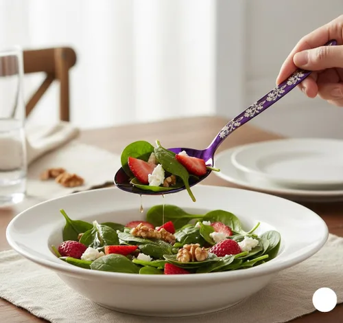 Vista 3 de Chef Kunz Cuchara morada Cuchara de cocina plateada de acero inoxidable 18/10 Cuchara de cocina plateada de 9 pulgadas para salsar, chapar