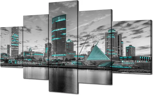 Vista 19 de Cawpom Arte de pared de Los Ángeles en blanco y negro, cuadro decorativo para pared, diseño de horizonte de Los Ángeles, póster de palmera, marco