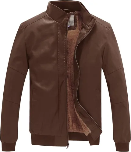 Vista 9 de WenVen Chaqueta de piel sintética con cuello alto y forro polar para hombre