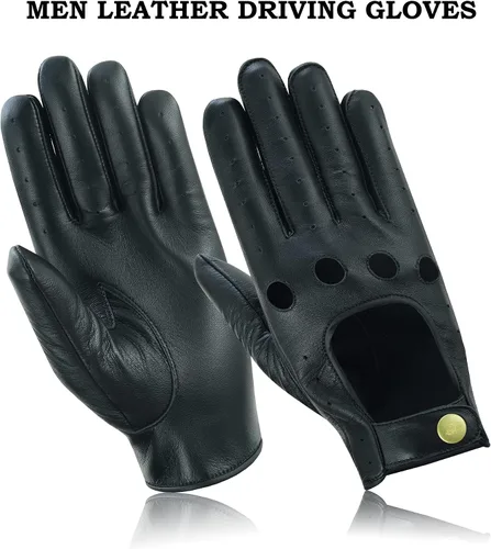 Vista 2 de Guantes de cuero para hombre, guantes de conducción de cuero para chofer, guantes de piel de cordero 100% auténtica, guantes de dedo completo