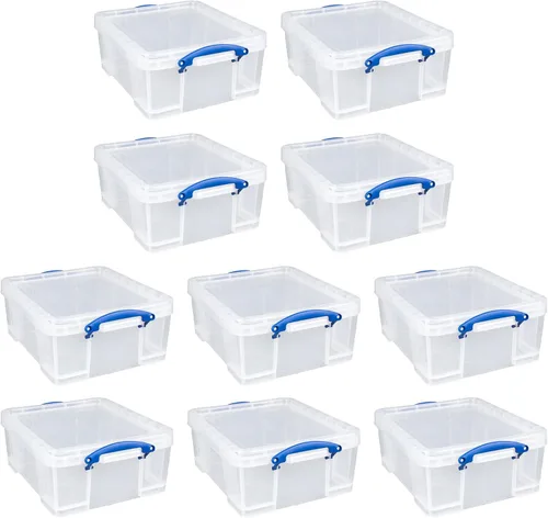 Vista 10 de Really Useful Box - Contenedores de plástico para almacenamiento de 17 litros con tapas de cierre y clip, transparentes