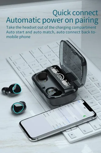 Vista 7 de BD&M - Auriculares inalámbricos con Bluetooth 5.0, auriculares estéreo TWS con pantalla LED inteligente, estuche de carga impermeable integrado
