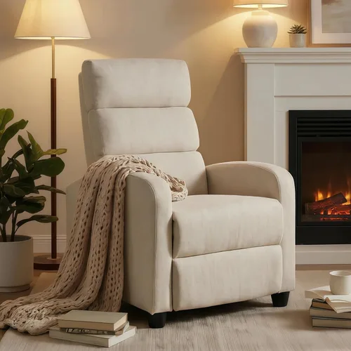 Vista 14 de Furnimart Silla reclinable manual pequeña para espacios compactos, chenilla sobrerelleno, cojín grueso, cómodo sofá reclinable individual
