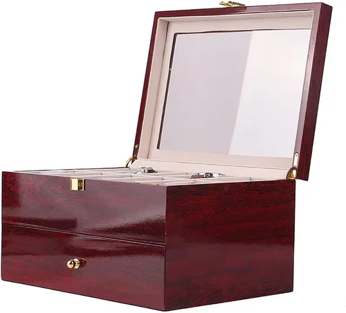 Vista 6 de Caja de madera con 20 ranuras para hombres y mujeres, caja de colección superior de cristal, organizador de almacenamiento de relojes, regalos