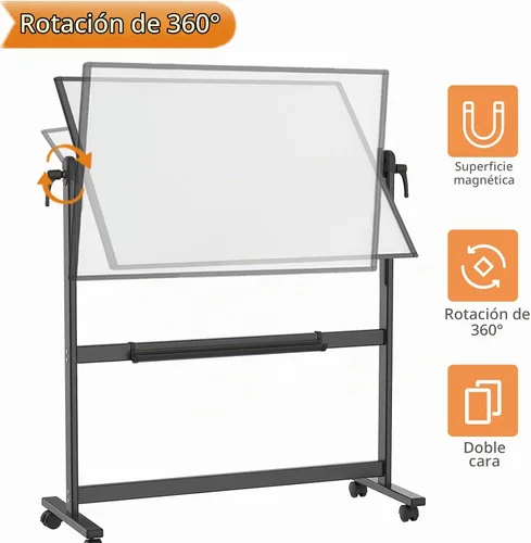 Vista 3 de VIZ-PRO Pizarra magnética portátil de doble cara, marco y soporte de aluminio negro de 48 x 36 pulgadas