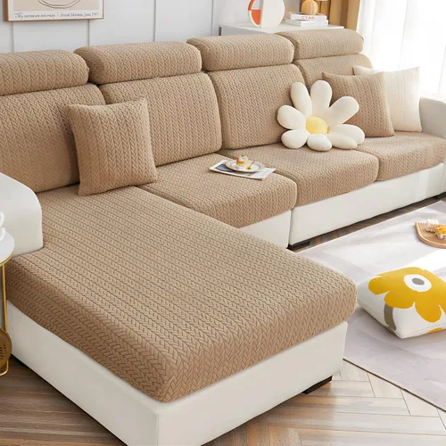 Vista 14 de Fundas elásticas para sofá modular en forma de L, con textura de oreja de trigo, fundas para sofá reclinable, protector de muebles antideslizante