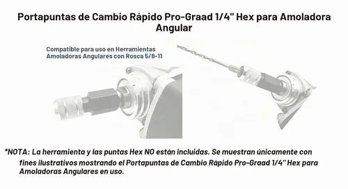 Vista 5 de Convertidor de vástago hexagonal de 1/4", soporte de brocas de cambio rápido para amoladoras angulares 5/8-11