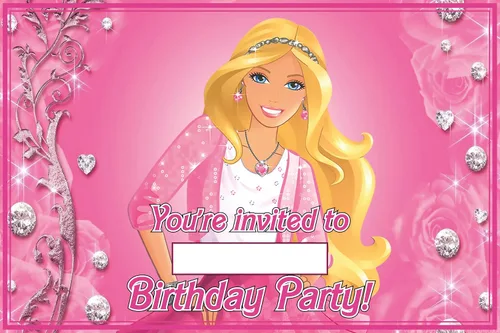 Vista 2 de Juego de 20 tarjetas y sobres de invitación de feliz cumpleaños con temática rosa de muñeca de moda, ligeros (8.47 oz), estilo postal invitaciones