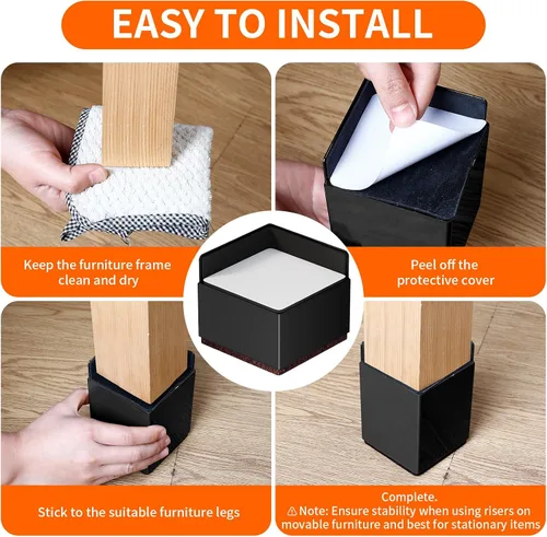 Vista 5 de Elevadores de cama para muebles de 2 pulgadas, paquete de 4 elevadores de muebles de metal resistente, elevadores de patas de escritorio para mesa