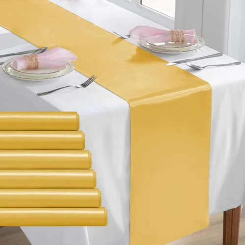 Vista 11 de Paquete de 2 caminos de mesa negros de 12 x 108 pulgadas, camino de mesa rectangular de seda satinada suave para bodas, banquetes, decoración