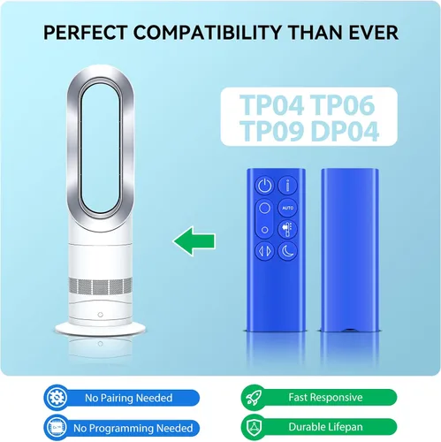 Vista 2 de Control remoto de ventilador de repuesto compatible con Dyson DP04 TP04 TP06 TP09 Pure Cool Air Purifying Fan (color azul con batería) Blue, With