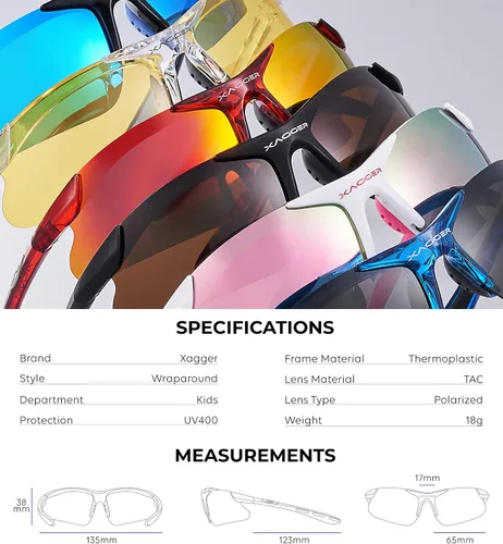 Vista 6 de Xagger Gafas de sol deportivas polarizadas para niños y niñas de 8 a 14 años niños adolescentes béisbol sóftbol TR90