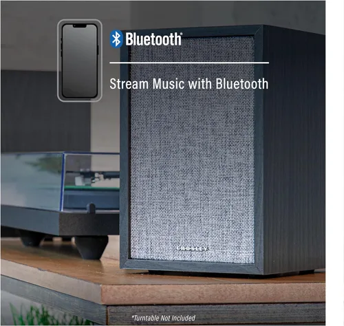 Vista 4 de Crosley S200A-BK 4" Altavoces estéreo activos con alimentación Bluetooth, conexiones ópticas, USB y Aux, negro