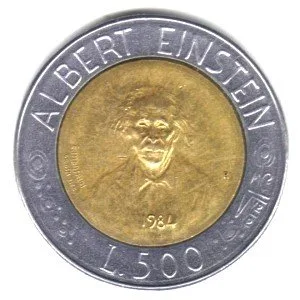 Vista 2 de Moneda Bimetálica 500 Liras San Marino 1984 KM#167 - Albert Einstein