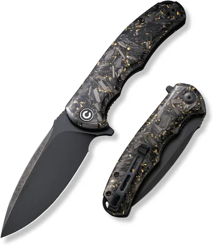 Vista 11 de CIVIVI Cuchillo de Bolsillo Plegable - Praxis Flipper con Liner Lock, Hoja Negra Stonewashed de 3.75", Mangos de Micarta, Clip Reversible