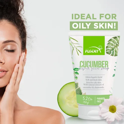 Vista 2 de Funat Pepino con cara de manzanilla líquido orgánico Gel limpiador de espuma facial hidratante piel grasa sin parabenos 5.2 Oz-5.29 oz