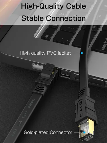 Vista 4 de Senetem Cable Ethernet Cat 8 de 3 pies, paquete de 2 unidades, cable de conexión de red de Internet plano de alta velocidad de 40 Gbps 2000 Mhz