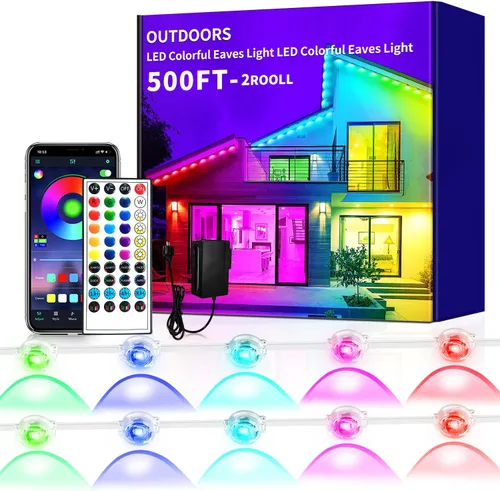 Vista 12 de Luz permanente para exteriores de 100 pies, luces RGB inteligentes para exteriores con aplicación y control remoto, sincronización de música