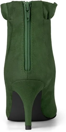 Vista 3 de Allegra K Botines con volantes y tacón de aguja puntiagudo para mujer