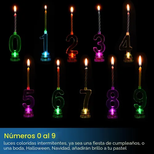 Vista 4 de Boao El juego de 50 velas de número de cumpleaños incluye 10 velas LED multicolor intermitentes con carcasa transparente y 40 velas de cera