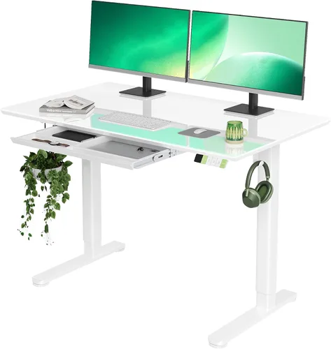 Vista 14 de INNOVAR Escritorio de pie de cristal con cajones, escritorio de pie ajustable de 32 x 19 pulgadas, escritorio de computadora de oficina en casa