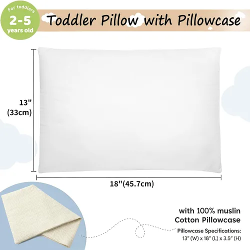 Vista 2 de Pro Goleem Almohada para niños pequeños con funda de almohada 100% de muselina de algodón, 13 x 18 pulgadas, ultrasuave, transpirable y lavable a