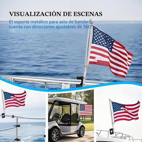 Vista 5 de Kit universal de bandera de barco con mástil de bandera de barco, poste de bandera de acero inoxidable, bandera de Estados Unidos con accesorios