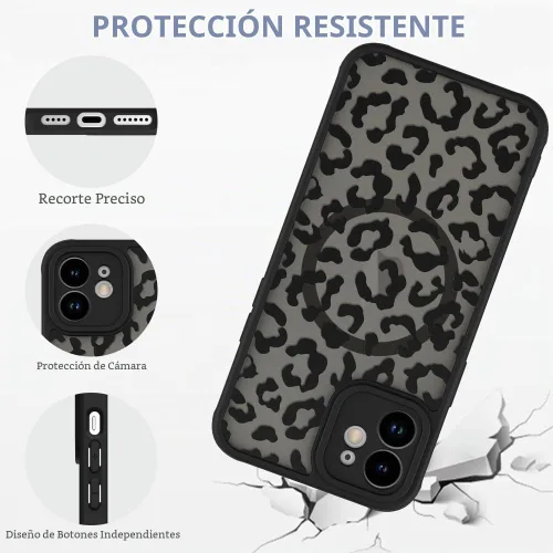 Vista 4 de AIGOMARA - Carcasa magnética para iPhone 11, diseño de leopardo negro