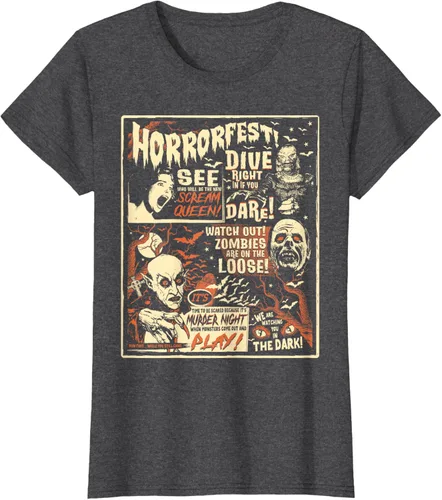Vista 5 de Camiseta de terror vintage con póster de Halloween y película de terror Negro