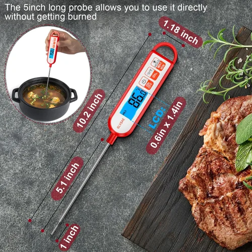Vista 5 de GLVSAE Termómetro digital para carne, lecturas instantáneas en 1-2 segundos, termómetro de alimentos con sonda extendida, impermeable para cocinar