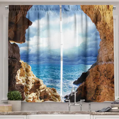 Vista 27 de Ambesonne Cortinas rústicas de cocina, recetas temáticas de verduras para chef, tablones de madera rústica, imagen de arte, cortinas de ventana