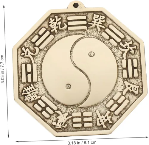 Vista 6 de LIFKOME 3 espejos tradicionales chinos de madera Bagua, adornos de espejo Bagua de cobre chino, latón de montaña, espejo convexo de Bagua