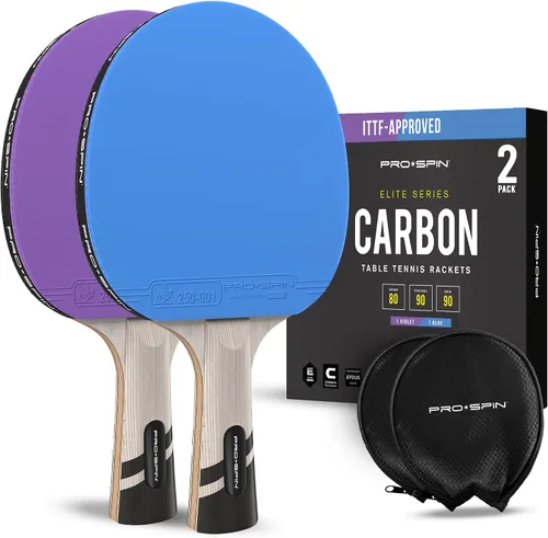 Vista 14 de PRO-SPIN Ping Pong Paddles – ITTF Approved Professional Table Tennis Rackets with Carbon Fiber for Superior Control 7-Ply Blade, Premium Rubber