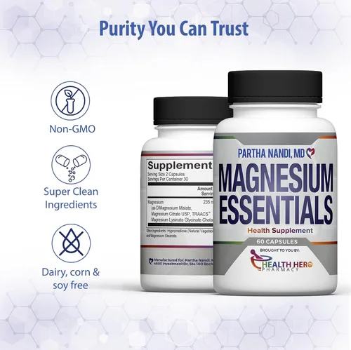 Vista 6 de Suplemento triple de citrato de magnesio, malato y complejo de glicinato - Apoya el sueño, el estrés, la salud muscular, nerviosa y cardíaca