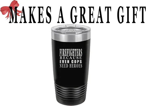 Vista 4 de Rogue River Tactical Funny Firefighter Even Cops Need Heroes - Taza de viaje de 20 onzas con tapa aislada al vacío del Departamento de Bomberos FD